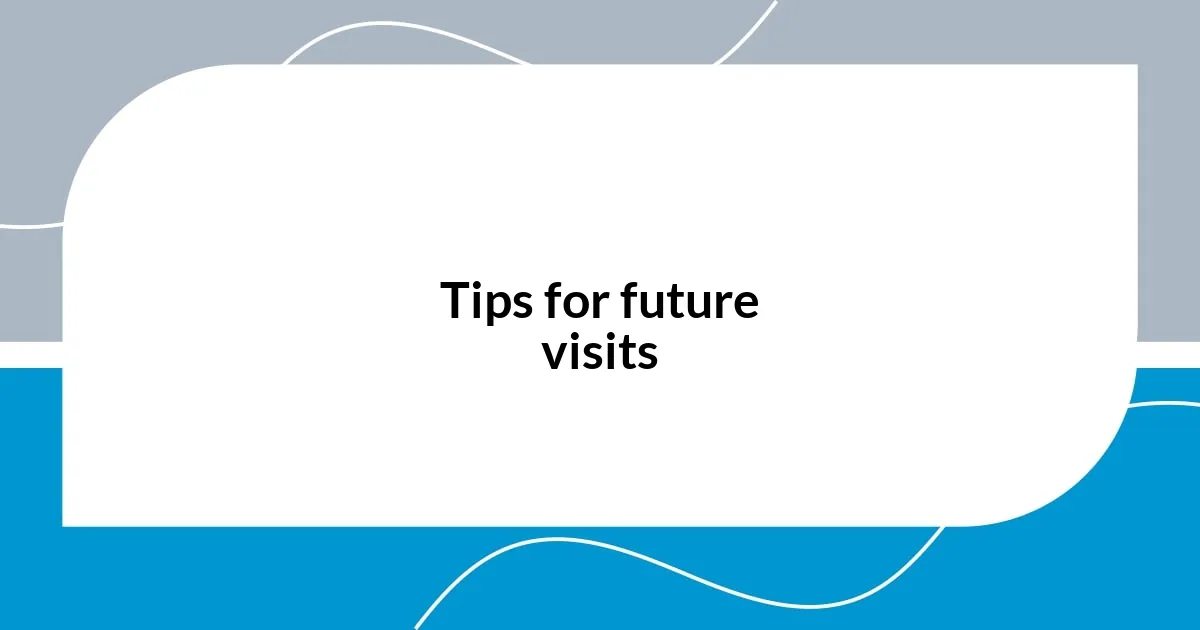 Tips for future visits